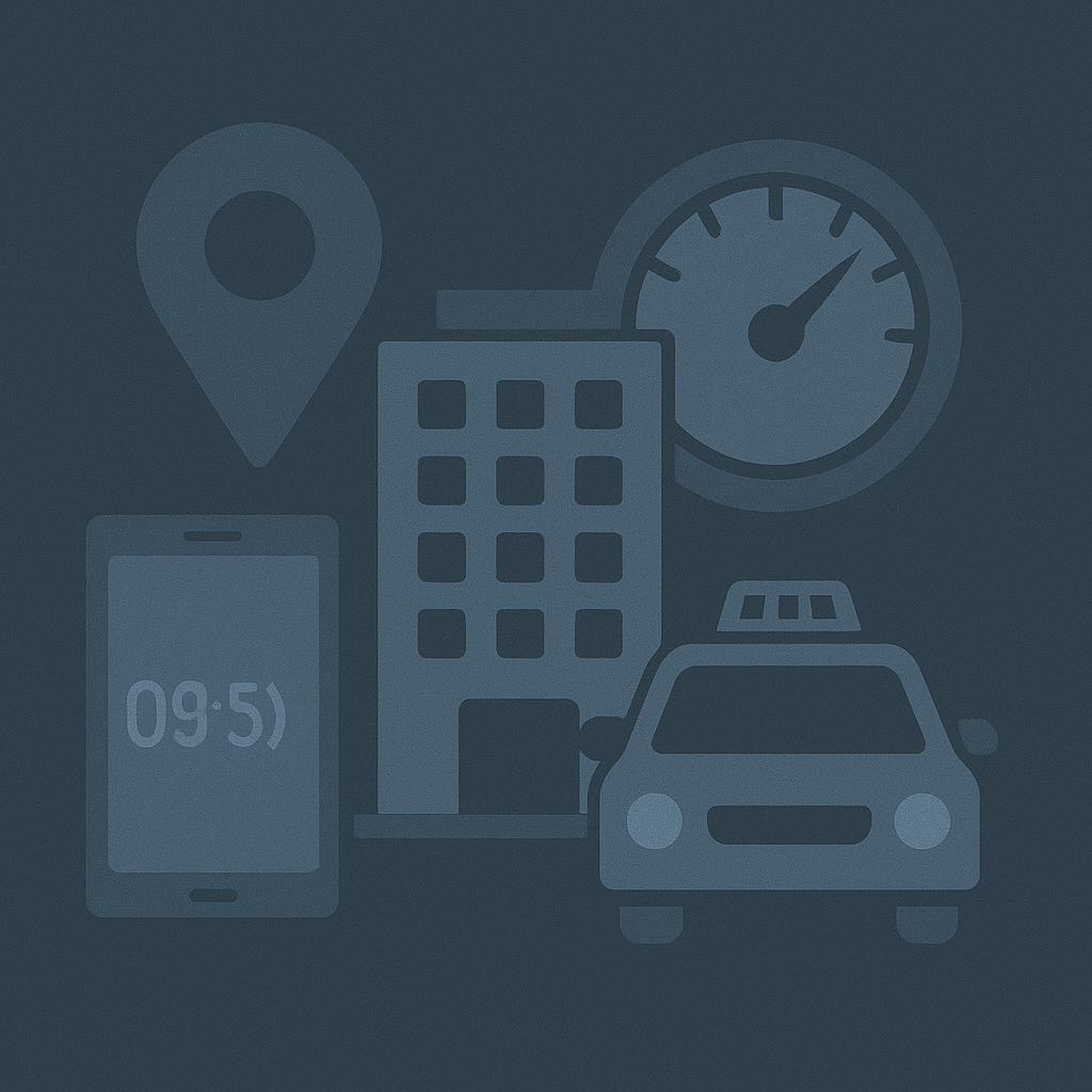 Ein Fahrzeug, ein Gebäude, ein Smartphone und ein Ortungssymbol symbolisieren effektive GPS Ortungslösungen.